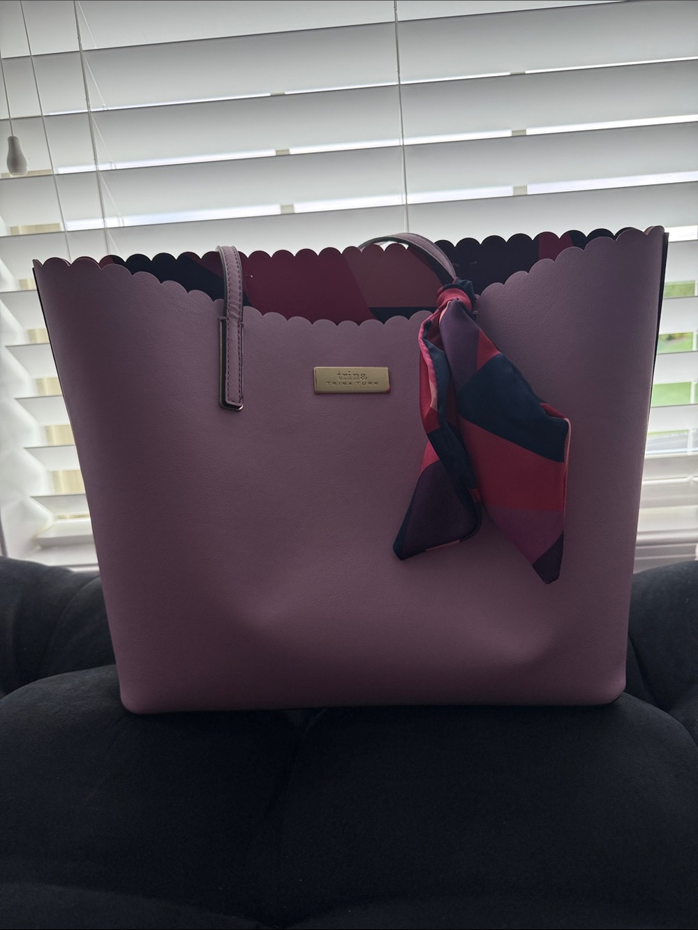 Trina Turk Scalloped Tote in lavender with Attached Scarf